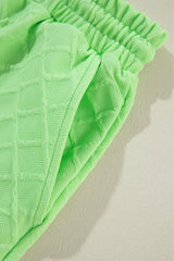 Light Green Checkered Textured Tee and Drawstring Shorts Short Sets JT's Designer Fashion