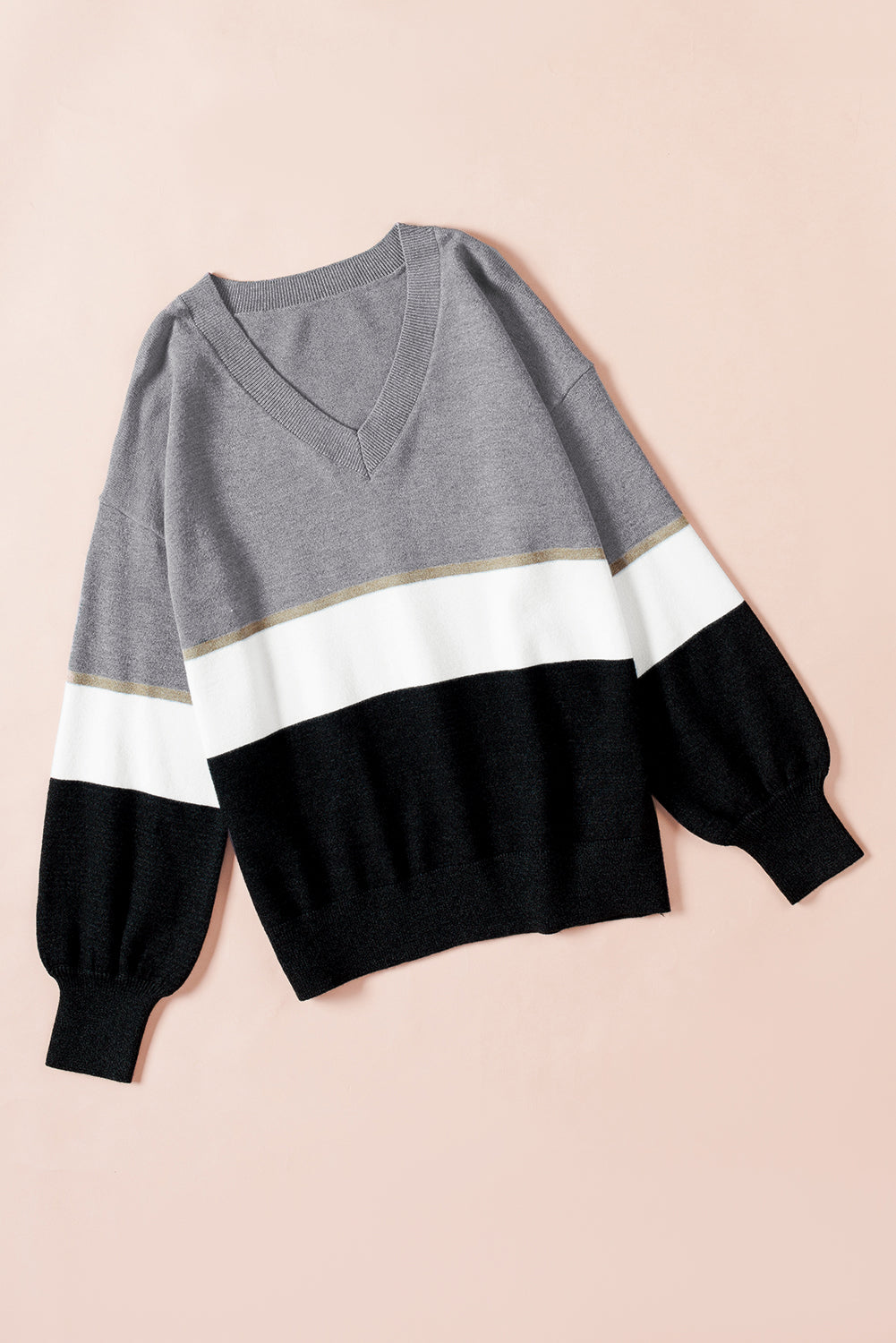 Gray Colorblock V Neck Sweater Sweaters & Cardigans JT's Designer Fashion