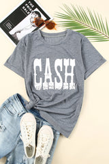Gray CASH Letter Print T Shirt Graphic Tees JT's Designer Fashion