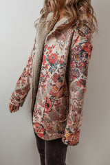 Beige Vintage Paisley Floral Printed Sherpa Lined Hooded Jacket Jackets JT's Designer Fashion