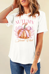 White Autumn Girly Thanksgiving Bowknot Pumpkin Graphic T Shirt Graphic Tees JT's Designer Fashion