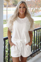 Jet Stream Textured Patched Pocket Short Sleeve Top Drawstring Shorts Set Jet Stream 95%Polyester+5%Elastane Short Sets JT's Designer Fashion