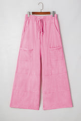 Bonbon Mineral Wash Exposed Seam Drawstring High Waist Wide Leg Cargo Pants Casual Shorts JT's Designer Fashion