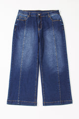 Navy Blue Plus Size Seamed Wide Leg High Waist Jeans Plus Size Bottoms JT's Designer Fashion