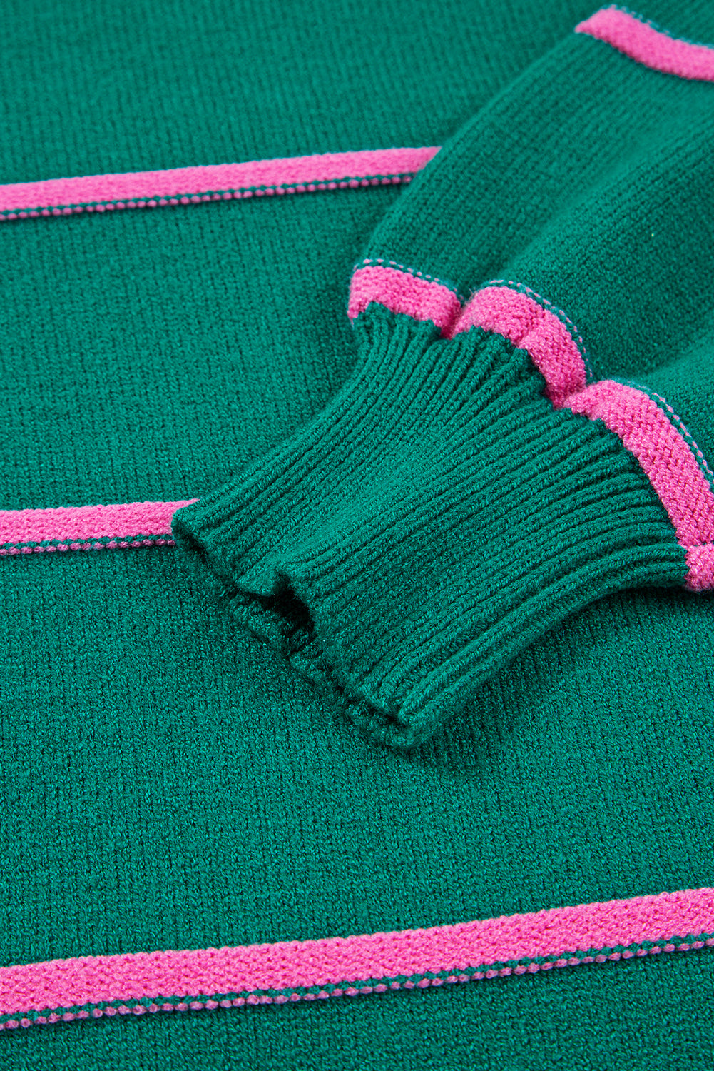 Green Stripe Half Buttons Drop Shoulder Oversized Sweater Sweaters JT's Designer Fashion