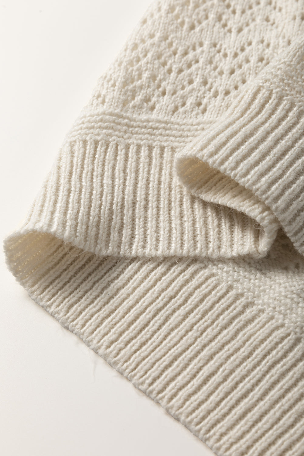 White Eyelet Pattern Detail V Neck Drop Shoulder Sweater Sweaters JT's Designer Fashion