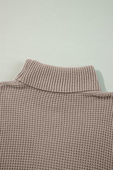 Smoke Gray Striped Plaid Patchwork Waffle Knit Turtleneck Sweater Sweaters JT's Designer Fashion