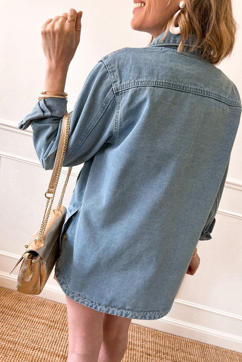 Dusk Blue Slit Buttons Pocketed Denim Jacket Denim Jackets JT's Designer Fashion
