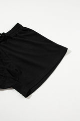 Black Casual Textured Tee and Drawstring Shorts Set Short Sets JT's Designer Fashion