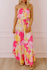 Multicolour Floral Print Ruffled High Waist Tube Top Loose Jumpsuit Jumpsuits & Rompers JT's Designer Fashion