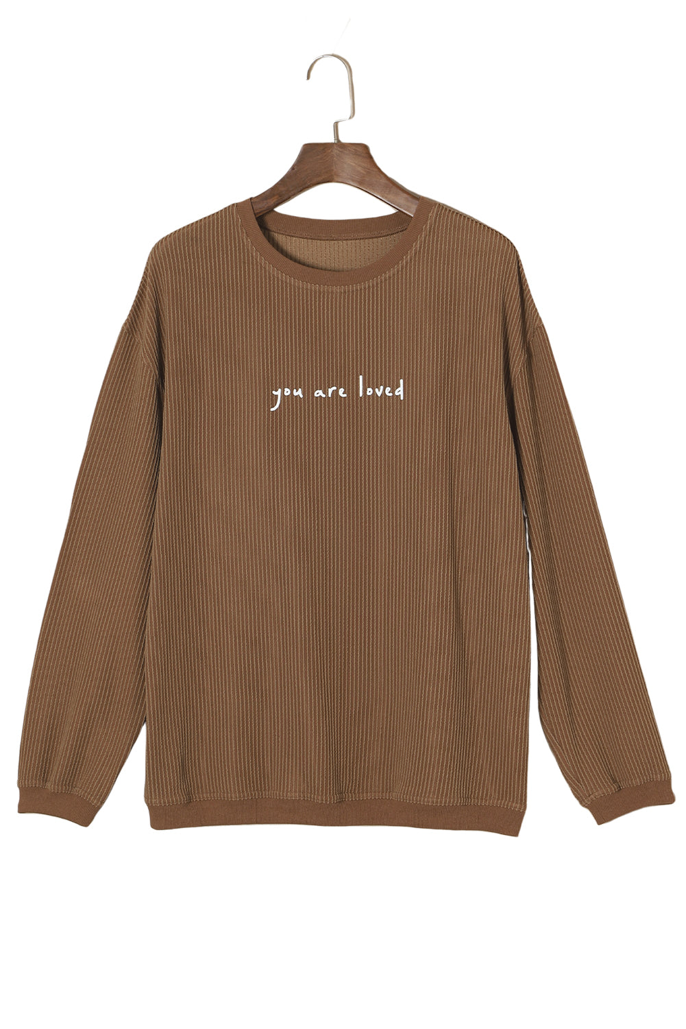 Khaki You Are Loved Print Corduroy Sweatshirt Sweatshirts & Hoodies JT's Designer Fashion