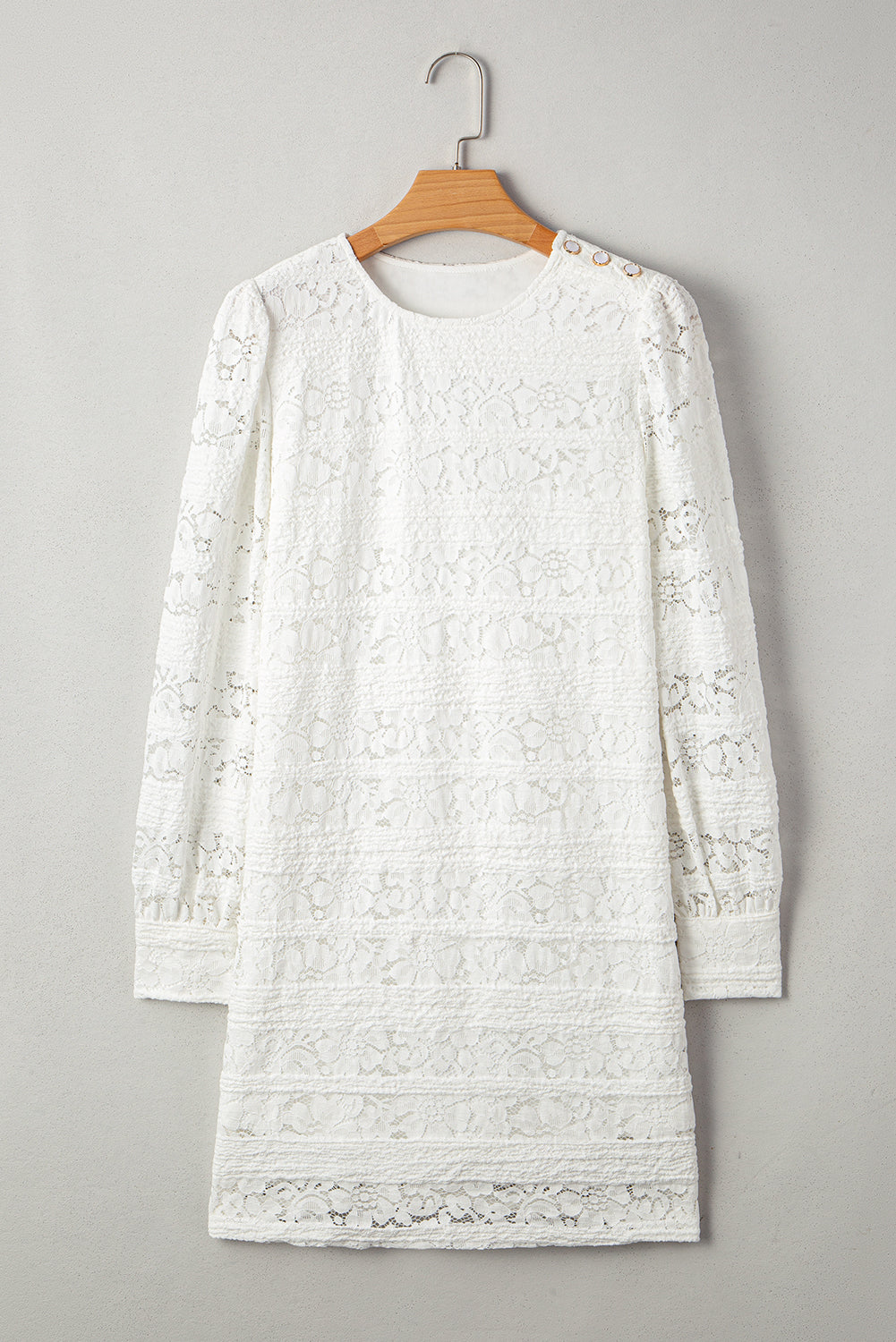 White Lace Crochet Round Neck Puff Sleeve Shift Mini Dress Mini Dresses JT's Designer Fashion