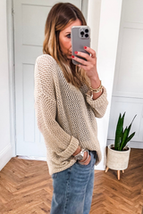 Smoke Gray Crochet Hollow-out Jumper Top Sweater Sweaters JT's Designer Fashion