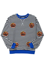 Black Stripe Funny Halloween Pumpkin Face Pattern Oversize Sweatshirt Graphic Sweatshirts JT's Designer Fashion