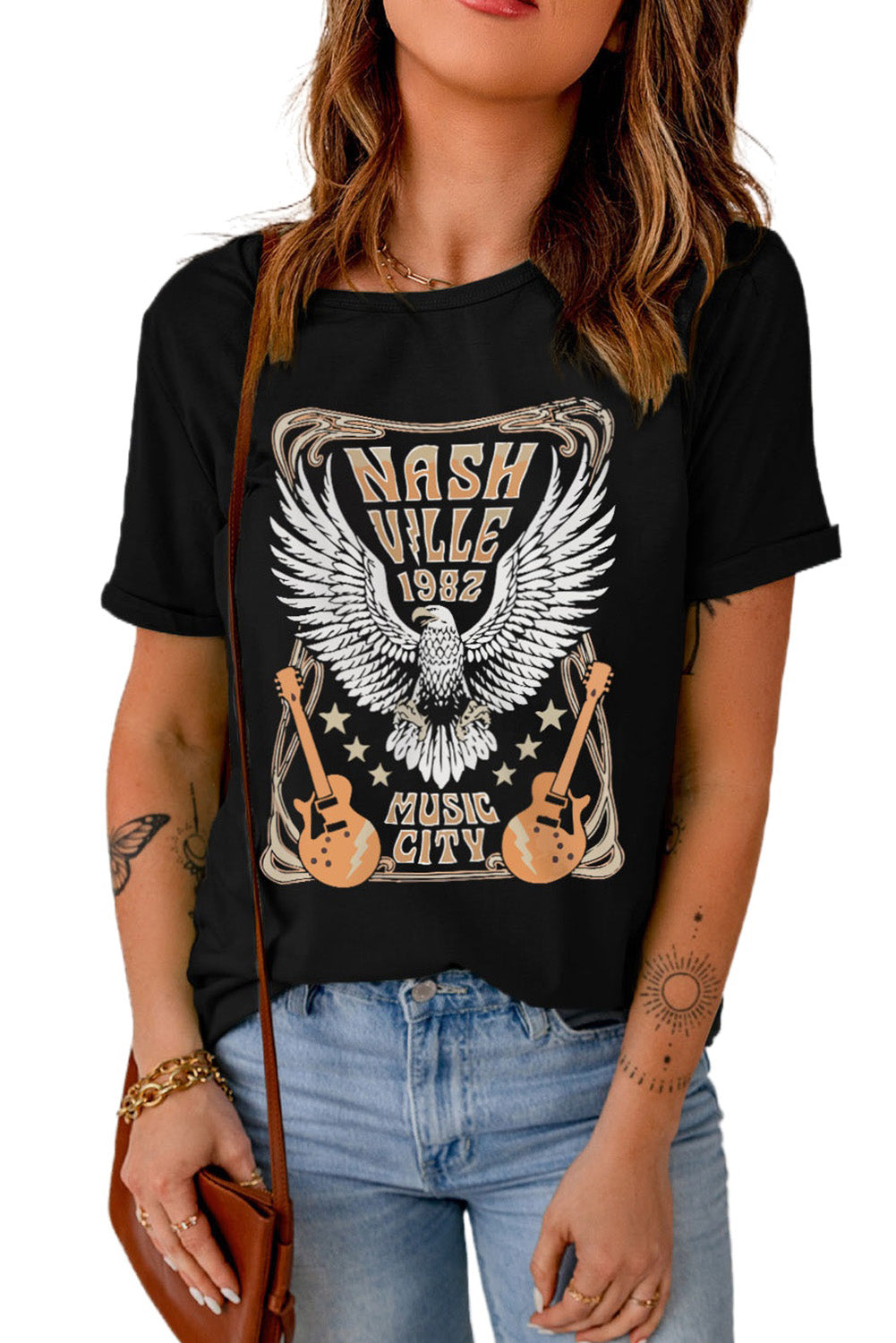 Black Vintage NASHVILLE 1982 Music City Graphic Tee Graphic Tees JT's Designer Fashion