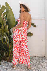 Pink Floral Print Twisted Bandeau Keyhole Pleated Wide Leg Jumpsuit Jumpsuits & Rompers JT's Designer Fashion
