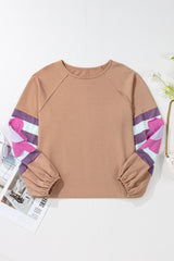 Dune Flower Patchwork Raglan Sleeve Exposed Seam Oversized Top Long Sleeve Tops JT's Designer Fashion