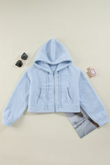 Beau Blue Cropped Sherpa Zip Up Hoodie Sweatshirts & Hoodies JT's Designer Fashion