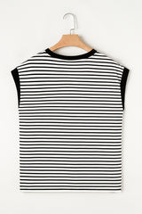 Black Stripe Sequined Lobster Patched Pocket Casual Tank Top Graphic Tees JT's Designer Fashion