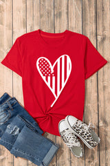 Red USA Flag Heart Shape Crew Neck Graphic T Shirt Graphic Tees JT's Designer Fashion