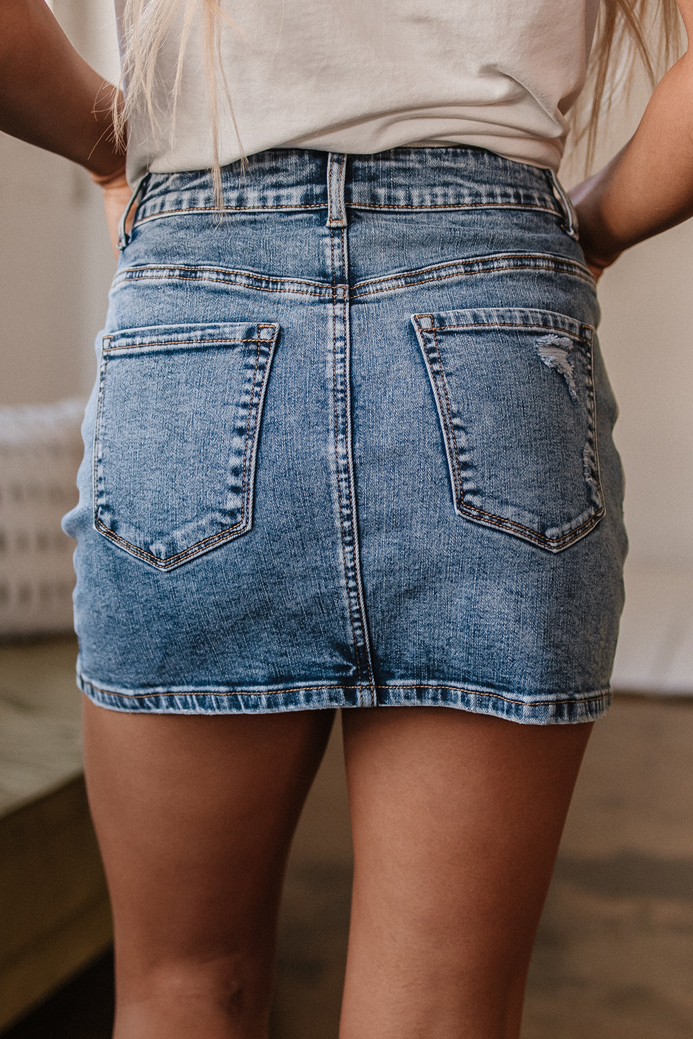 Dusk Blue Rhinestone Distressed Denim High Waist Mini Skirt Skirts & Petticoat JT's Designer Fashion