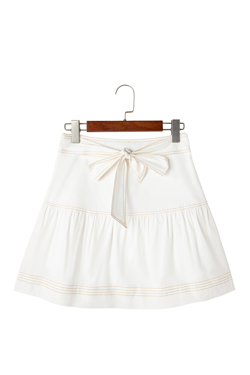 White Contrast Stitching Trim Knotted High Waist A-Line Mini Skirt Skirts & Petticoat JT's Designer Fashion