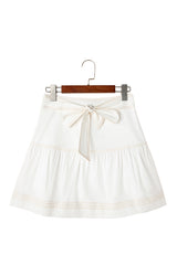 White Contrast Stitching Trim Knotted High Waist A-Line Mini Skirt Skirts & Petticoat JT's Designer Fashion