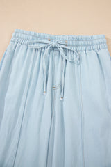 Beau Blue Light Wash Contrast Trim Center Seam Drawstring Elastic Waistband Wide Leg Denim Pants Jeans JT's Designer Fashion