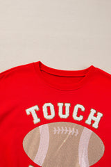 Fiery Red TOUCH DOWN Football Graphic Pullover Sweatshirt Sweatshirts & Hoodies JT's Designer Fashion
