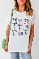 White American Flag Pattern Bowknot Graphic Tee Graphic Tees JT's Designer Fashion