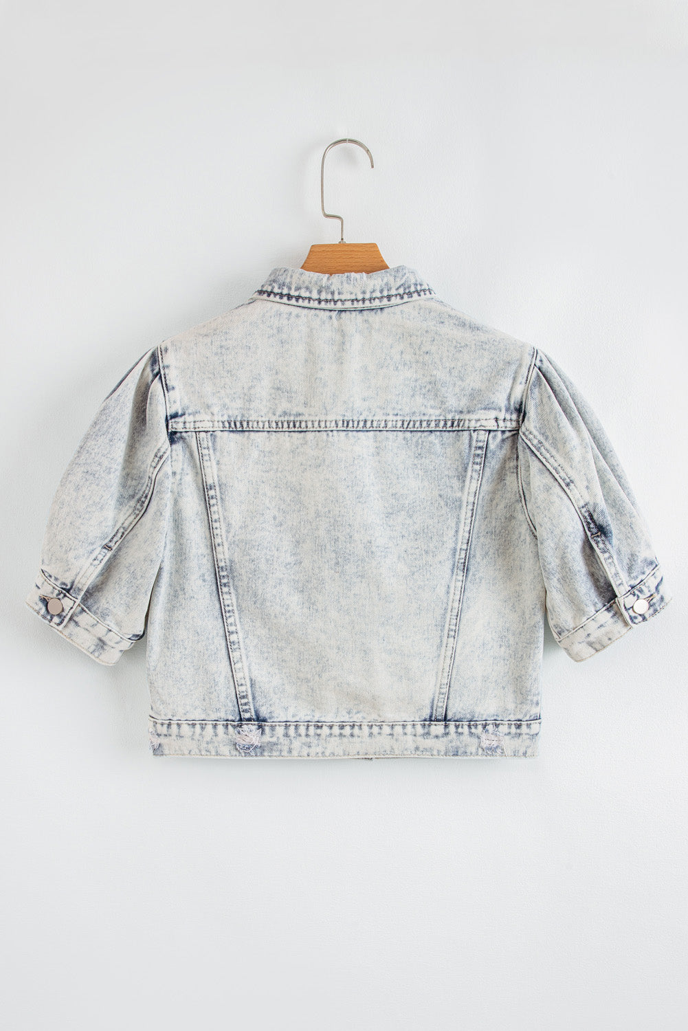Beau Blue Light Wash Buttoned Chest Pocket Puff Sleeve Denim Jacket Denim Jackets JT's Designer Fashion