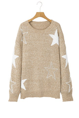 Khaki Star Pattern Drop Shoulder Plus Size Sweater Plus Size Sweaters & Cardigans JT's Designer Fashion