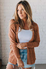 Redwood Burl Mix Pattern Hollowed Knit Open Front Cardigan Cardigans JT's Designer Fashion
