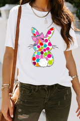 White Polka Dot Bow Rabbit Graphic Crewneck Easter Fashion Tee Graphic Tees JT's Designer Fashion