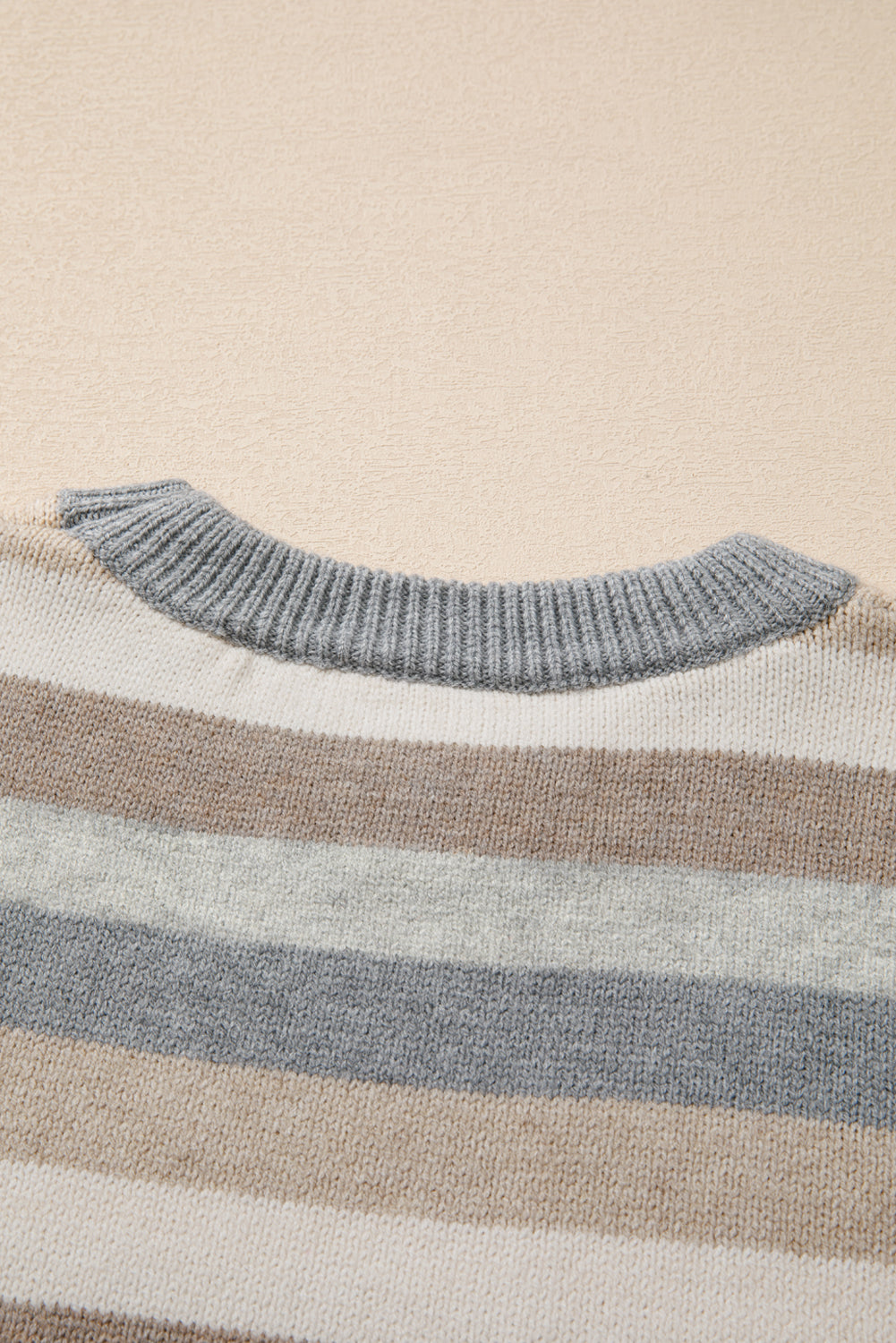 Gray Stripe Color Block Ribbed Edge Round Neck Sweater Sweaters JT's Designer Fashion