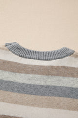 Gray Stripe Color Block Ribbed Edge Round Neck Sweater Sweaters JT's Designer Fashion