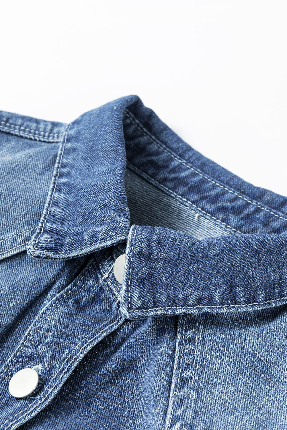 Sky Blue Light Wash Distressed Frayed Long Denim Jacket Denim Jackets JT's Designer Fashion
