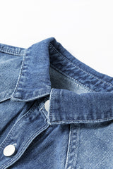 Sky Blue Light Wash Distressed Frayed Long Denim Jacket Denim Jackets JT's Designer Fashion