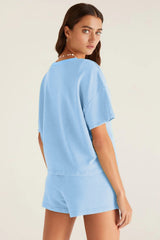 Myosotis V Neck Drop Shoulder Tee and Patchwork Drawstring Elastic Waistband Shorts Set Short Sets JT's Designer Fashion
