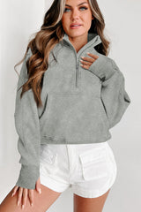 Light Grey Quarter Zip Stand Neck Kangaroo Pocket Sweatshirt Sweatshirts & Hoodies JT's Designer Fashion