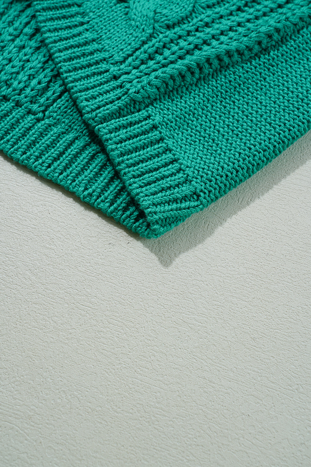 Sea Green Cable Knit V Neck Contrast Drawstring Hooded Sweater Sweaters JT's Designer Fashion