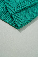 Sea Green Cable Knit V Neck Contrast Drawstring Hooded Sweater Sweaters JT's Designer Fashion