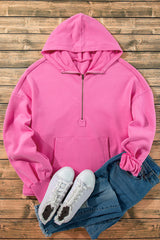 Bonbon Fleece Lined Half Zipper Kangaroo Pockets Loose Hoodie Sweatshirts & Hoodies JT's Designer Fashion