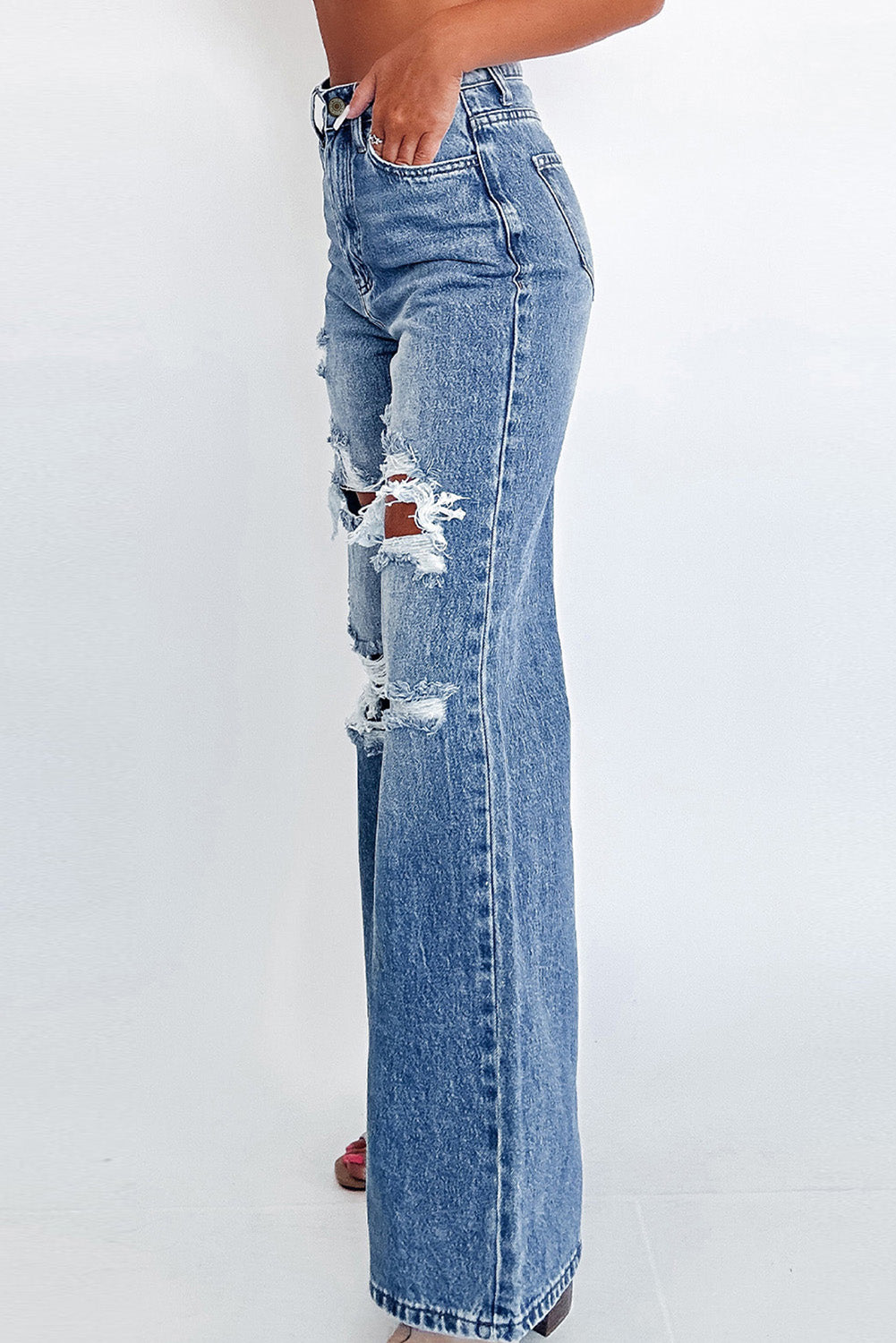 Ashleigh Blue Acid Wash Distressed Wide Leg High Waist Jeans Jeans JT's Designer Fashion