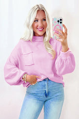 Pink Raw Edge Ribbed Detail Drop Shoulder Sweater Sweaters JT's Designer Fashion
