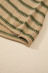 Khaki Stripe Drop Shoulder Casual Sweater Sweaters JT's Designer Fashion