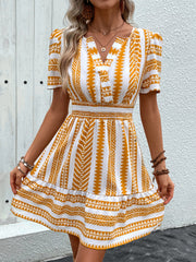 Geometric Notched Short Sleeve Mini Dress Mini Dresses JT's Designer Fashion