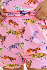 Pink Flower Print Short Sleeve High Waist Two Piece Shorts Set Short Sets JT's Designer Fashion