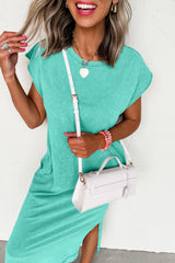 Clearly Aqua Mineral Wash Pocketed T-shirt Long Dress T Shirt Dresses JT's Designer Fashion