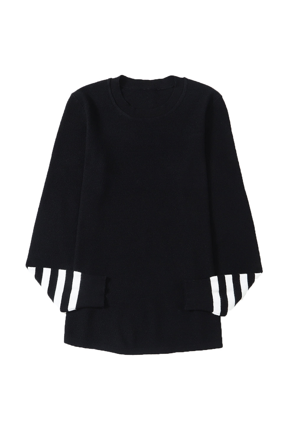 Black Striped Sleeve Plain Knit Sweater Sweaters JT's Designer Fashion